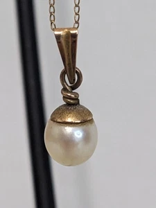 Vintage MCM 50er Jahre 14kt Gold echte einzelne Perlenkette zarter zierlicher Grammakern - Bild 1 von 7