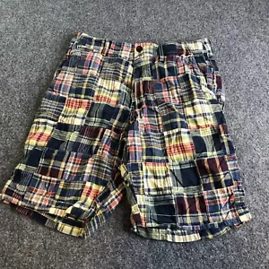 J Crew Shorts Mens 30 Red Blue Patchwork Plaid Madras Chambray Chino Preppy - Picture 1 of 8