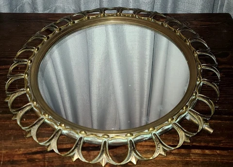 Vtg Neoclassical Sunburst Brass Vanity or Table Mirror Bronces Artistico Espana Cover