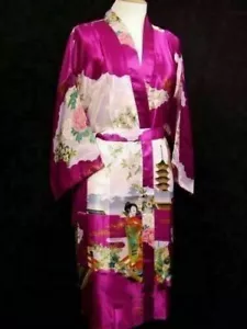 Chinese Women's silk satin long style Kimono Robe Gown sleepwear Bathrobe Kimono - Picture 1 of 18