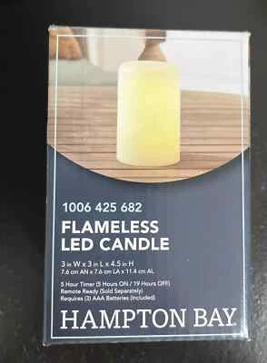 NEW Hampton Bay 3" x 4.5" Flameless LED Candle in White 1006425682 Free Ship - Image 1 of 2