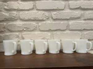 Vintage 6 Pc Fire King White Milk Glass D Handle Mug Set, Oven Ware, Made In USA - Picture 1 of 9