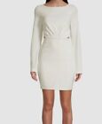 $385 ONE33 Social Women's Ivory Crepe Jacquard Twist-Back Sheath Dress Size 8
