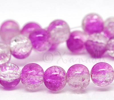 Lilac Purple Wholesale 8mm Round Crackle Glass Beads G2225 - 50, 100 Or 200PCs - Image 1 of 3