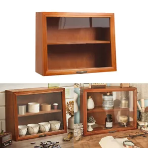 Wooden Storage Cabinet Makeup Box Organizer Desktop Display Case with Glass Door - Picture 1 of 10