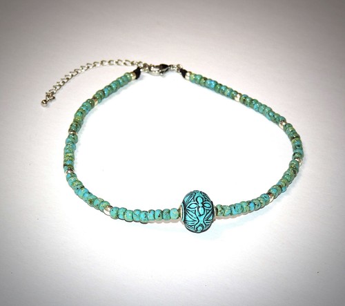 VETEMENTS Collana di Perline Semi di Picasso Turchese con Perline Accento Chiusura Aragosta Regolabile