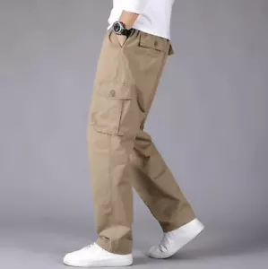 Mens Military Style Cargo Pants Grey Beige Black Brown Regular Wide - Picture 1 of 19