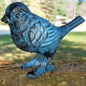 Cast Iron Blue Bird Statue Figurine Art Sculpture Home & Garden Decor Distressed - Picture 1 of 3