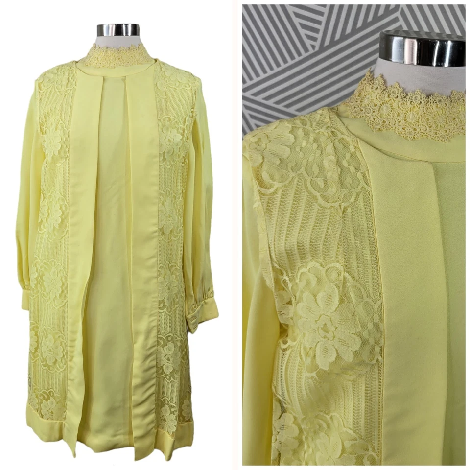 Vestido Chaqueta Vintage Años 60 70 Talla Pequeña Mediana Anfitriona Secretaria Carrera Amarillo Foto 1 de 4