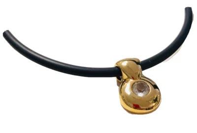 PL Pierre Lang Anhänger  golden rund mit Kristall an Halsreif schwarz - Bild 1 von 4