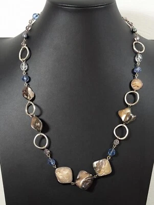Lia Sophia Blue Glass Shell Bead Silver Tone Round Chain Necklace Western Boho - Image 1 of 4