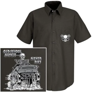 1969 OLD SCHOOL MUSCLE GASSER BLOWER DRAG CAR MECHANICS CASUAL TECH WORK SHIRT - Picture 1 of 3