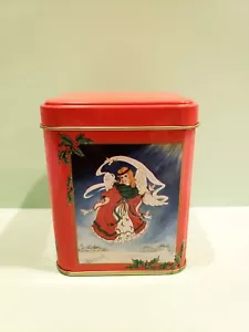 Vintage Christmas Tin 1995 Holiday Angels Fabri-centers Small 4" Doves Red Dress - Picture 1 of 7