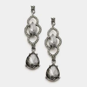 2.5" Long Gray Teardrop and Marquise Rhinestone Chandelier Earrings - Picture 1 of 1