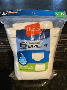 Hanes Boys' White Briefs Pack of 6 Underwear Comfort Flex Size Large L/G -New - Picture 1 of 5
