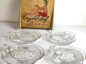 Woolworth's 80th Anniversary Federal Glass Crystal Leaf 1950s Snack Set - Bild 1 von 7