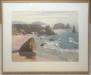 SHEILA GARDNER 'Stacks at Sundown' PITTURA paesaggio marino MAINE - artista Idaho - Foto 1 di 13