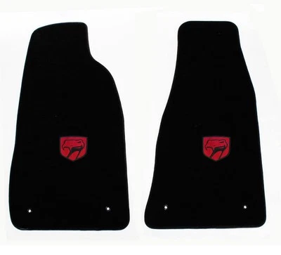 NEW! Black Floor Mats 1992-2002 Dodge Viper Red Embroidered Logo Snake Head Pair - Image 1 of 4