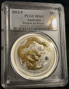 PCGS MS69 2012-P $1 AUSTRALIA DRAGON 1 oz SILVER COLORIZED AU - Picture 1 of 4