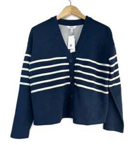 SPANX Air Essentials Cardigan Midnight Navy Stripe Size Medium Lightweight - Picture 1 of 8