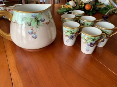 Juego de Jarra Antigua Jarra Limoges y 6 Copas Buen Estado, Raro Foto 1 de 4