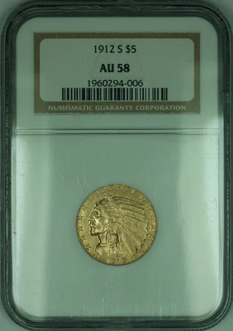 1912-S Indian Half Eagle $5 Gold Coin NGC AU-58 (KD) Cover