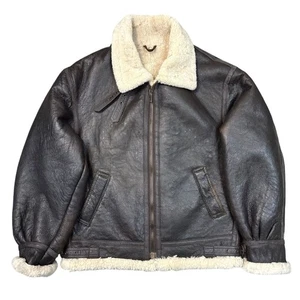 Vintage Type B-3 Leather Jacket Sheep US Army Sherpa Lined Dark Brown Mens XL - Picture 1 of 11