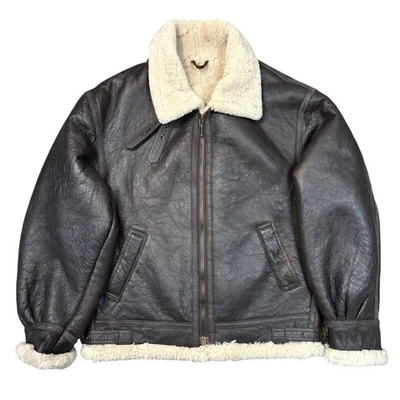 Vintage Type B-3 Leather Jacket Sheep US Army Sherpa Lined Dark Brown Mens XL - Image 1 of 4