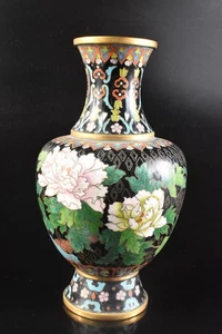 U1257: XF Japanese Copper Cloisonne-ware Flower Bird Muffle painting FLOWER VASE - Picture 1 of 8