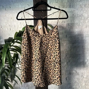 J. CREW Leopard Scalloped Camel Tan Black Cami Blouse Top Size 4 - Picture 1 of 8