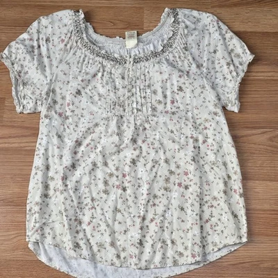 Top campesino boho floral calado manga corta abullonada popover cottagecore L para mujer Foto 1 de 4