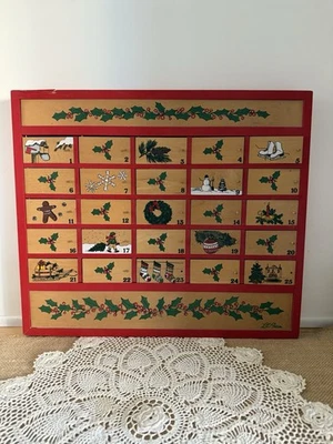 L.L. BEAN Christmas Advent Calendar Red Wood 17"x 15" Countdown Doors VINTAGE - Image 1 of 4