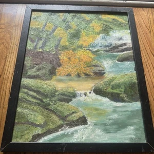 Vintage Original Landscape Signed Painting | Forest Stream | Impasto Style - Picture 1 of 9