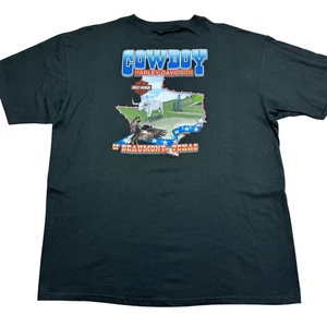 Harley Davidson Double Sided Graphic T-Shirt Cowboy Beaumont Texas Black Size 2X - Picture 1 of 11