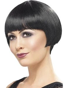 Parrucca donna Flapper Gatsby ragazza anni 20 nera Bob abito fantasia con frange - Foto 1 di 4