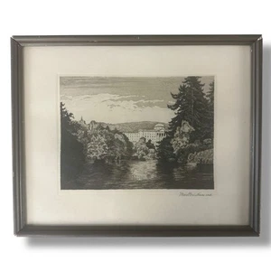 Vintage Deutsche Radierung Schloss Wilhelmshöhe Kassel • C. KlingeBeil Rahmen • 1920er - Bild 1 von 10