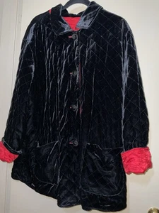 LINEA LOUIS DELL’OLIO WENDE-STEPPJACKE schwarz Velours rot Seide Größe 1X - Bild 1 von 6