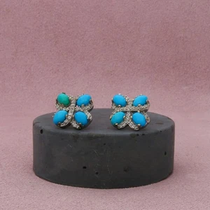 chuck clemency sterling silver white topaz & sleeping beauty turquoise earrings - Picture 1 of 3