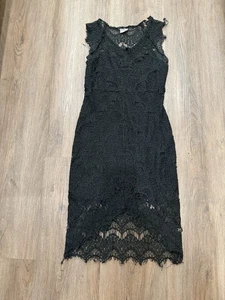 Free People Black Lace Slip Peekaboo Scalloped Round Neck Sleeveless Dress S - Picture 1 of 10