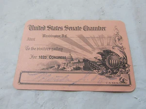  U.S. Senate Chamber Visitor Pass Card Signed  - Picture 1 of 3
