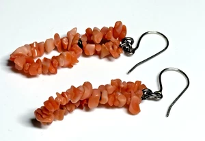 Vintage Sterling Silver Earrings 925 Jewellery Salmon Coral Dangle Drop - Picture 1 of 10