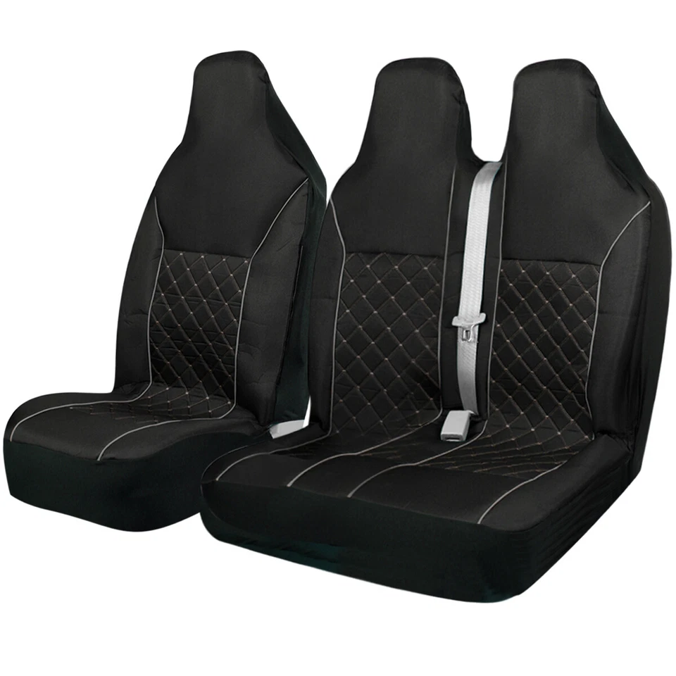 FOR PEUGEOT EXPERT ALL YEARS - QUILTED GREY PIPING VAN SEAT COVERS SINGLE DOUBLE - Image 1 of 1