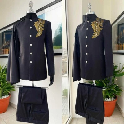 USA Hombres Trajes con Capa Corta Boda Novio Formal Fiesta Cena Chaqueta Pantalones Foto 1 de 4