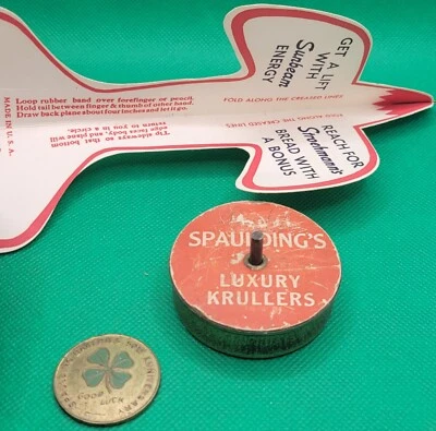 Vintage Bakery Advertising Lot Spaulding Tin Litho Top Token Stroehmann Plane S1 - Image 1 of 4