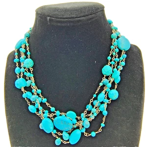 Vintage Faux Turquoise Bead Necklace 5 StrandSilver Tone Southwestern Boho Chic - Picture 1 of 24