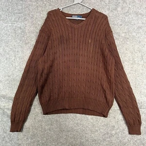 Jersey Polo Ralph Lauren Para Hombre Talla Grande Marrón Tejido con Cable Cuello en V Pullover De Colección - Imagen 1 de 13