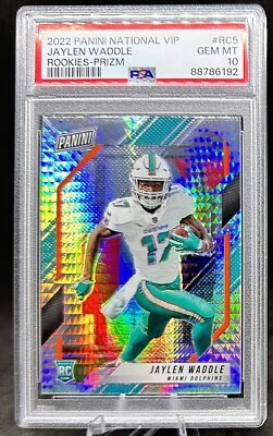 2022 Panini National VIP Jaylen Waddle RC5 RC Prizm Hyper Dolphins PSA 10 - Image 1 of 4