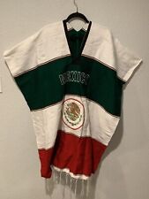 Vintage Handmade Mexican Mexico Text Flag Fringe Serape One Size Poncho