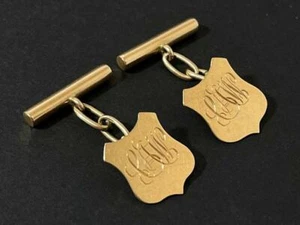 ANTIQUE SOLID 15ct YELLOW GOLD CUFFLINKS MONOGRAMMED 5.7gms - Picture 1 of 7