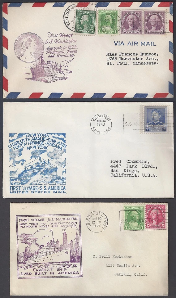 EE. UU. 1930S SE ENVÍA SEIS DIFERENTES CUBIERTAS DE PRIMER VIAJE SS SANTA PAULA SS DELTARGENTINO SS W Foto 1 de 2